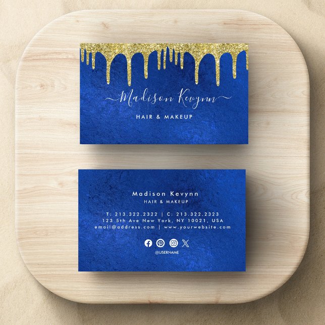 Cartão De Visita Azul E Dourado Moderno (Criador carregado)