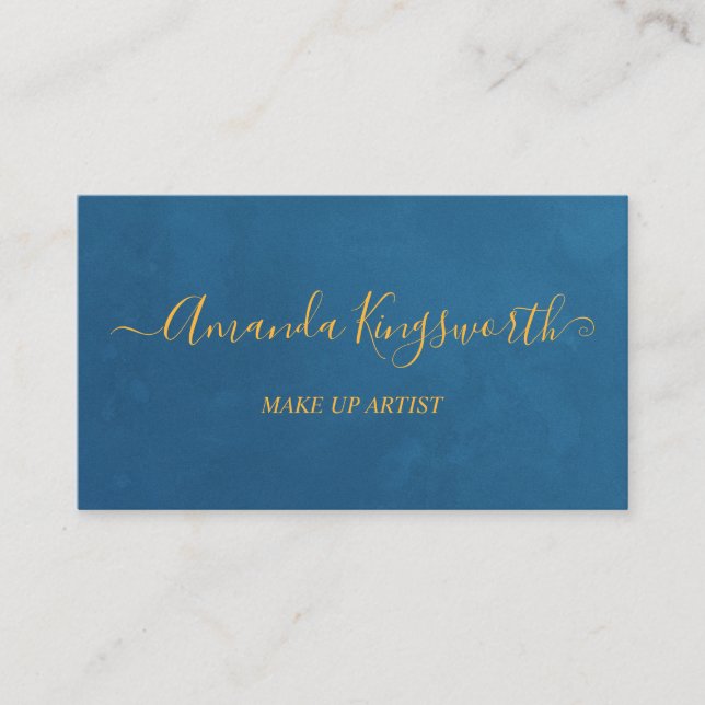 Cartão De Visita Azul elegante com guião dourado (Frente)