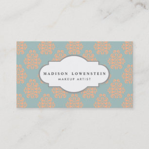 Cartão De Visita Azul elegante da cerceta da cor damasco do pêsseg