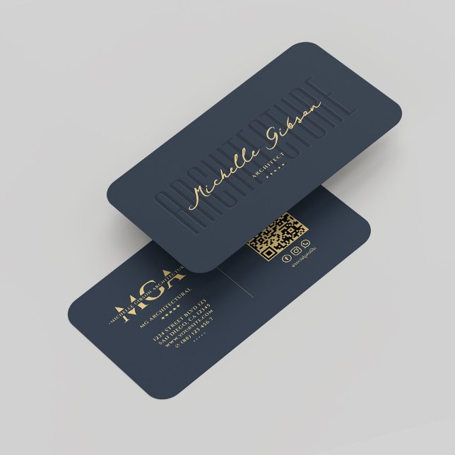 Cartão De Visita Azul elegante do arquiteto monograma moderno (Modern Monogram Architect Elegant Blue Business Card
)