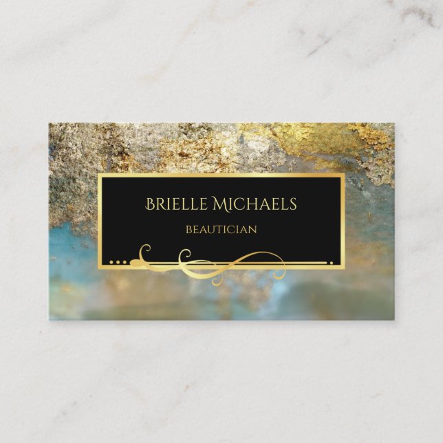 Cartão De Visita Azul Elegante e Dourado Luxe Beauticista Gilded (Frente)