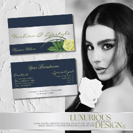 Cartão De Visita Azul Escuro com Flor de Rosa Gordo de Decoração Pr