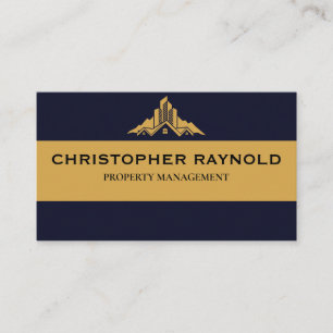 Cartão De Visita Azul escuro e Dourado Imobiliário Mínimo Moderno