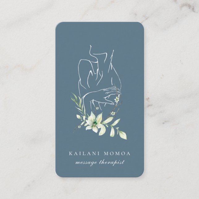 Cartão De Visita Azul Floral Feminina de Linha Moderna (Frente)