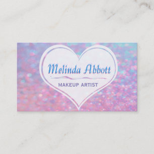 Cartão De Visita Azul Glittery e cor-de-rosa Pastel com coração