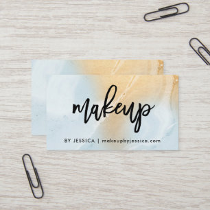 Cartão De Visita Azul macio moderno e composição Dourado do márm