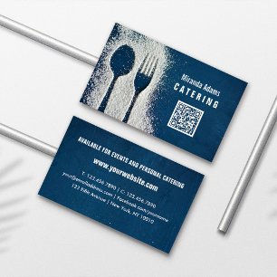 Cartão De Visita Azul Marinho, Código QR, Catering, Chef, Restauran
