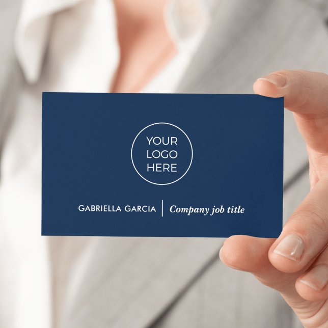 Cartão de Visita Azul Marinho com Código QR de Log (Front side of card shown in 3.5 x 2.0 inch, add your business details and QR Code on the backside.)