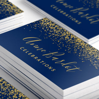 Cartão De Visita Azul-Marinho Dourado brilhante Confetti