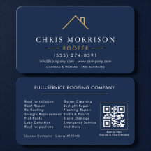 Cartão de Visita Azul Marinho Dourado Código QR de