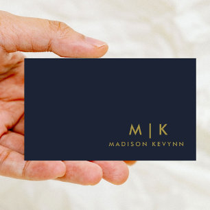 Cartão De Visita Azul Marinho Dourado Profissional moderno minima