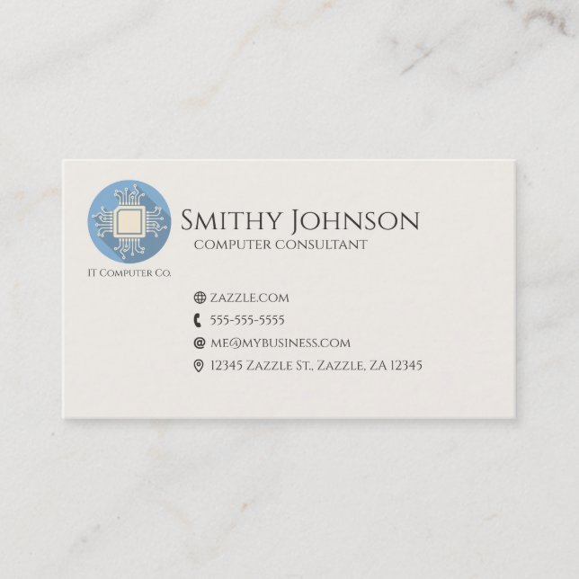 Cartão De Visita Azul microchip para computador (Frente)