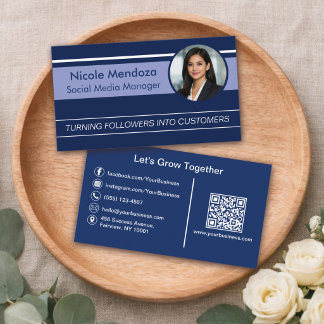 Cartão De Visita Azul Moderno Profissional Personalizado Foto & Cód