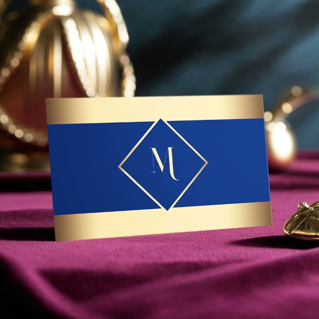 Cartão De Visita Azul Na moda Dourado Quadro Moderno (Criador carregado)