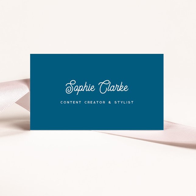 Cartão De Visita Azul Oceano | Script Retro com Código QR (Criador carregado)