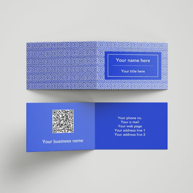 Cartão De Visita Azul-padrão dos quadrados-chave gregos (Criador carregado)