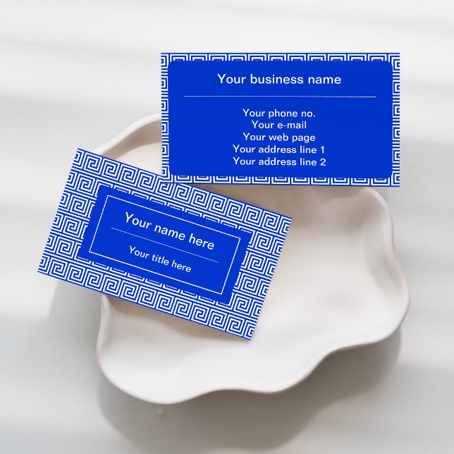 Cartão De Visita Azul-padrão dos quadrados-chave gregos (Criador carregado)