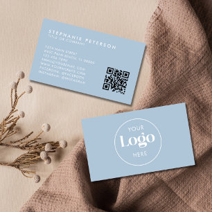 Cartão De Visita Azul Pálido Código QR do Logotipo da Empresa Custo