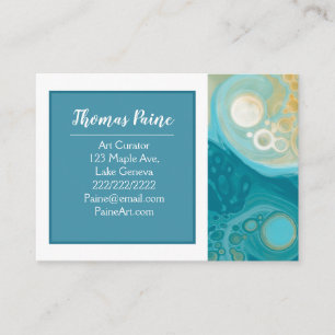 Cartão De Visita Azul pálido, Dourado, Teal, Arte Marble Turquesa