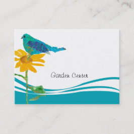 Cartão De Visita Azul Pássaro Colagem Floral do Girassol