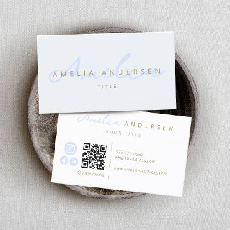 Cartão De Visita Azul Pastel Blush de Script Elegante