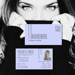 Cartão De Visita Azul Pastel clássico com Monograma e Fotografia Mo