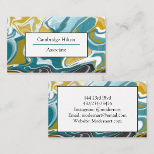 Cartão De Visita Azul, preto e Dourado mármore   