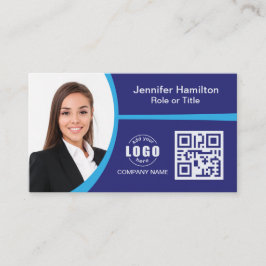 Cartão De Visita Azul profissional adicione seu logotipo, QR Code P