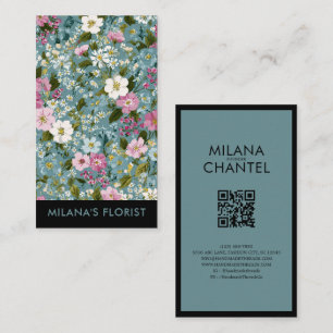 Cartão De Visita Azul Rosa Branco Florista Flor Moderno Tendência