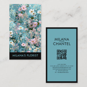 Cartão De Visita Azul Rosa Branco Florista Flor Moderno Tendência