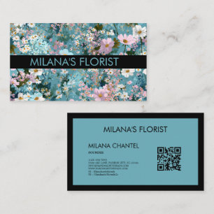 Cartão De Visita Azul Rosa Branco Moderno Flor Tendência Florista 
