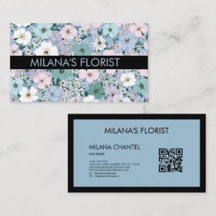 Cartão De Visita Azul Rosa Branco Moderno Flor Tendência Florista 