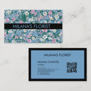 Cartão De Visita Azul Rosa Branco Moderno Flor Tendência Florista 