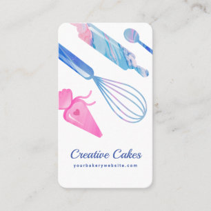 Cartão De Visita Azul-rosa-divertido Papel-padaria Ferramentas e ut