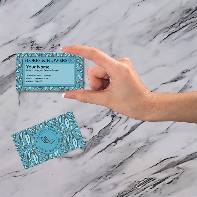 Cartão De Visita Azul sai bilíngue (Turquoise Bilingual business card, personalized text, Spanish tarjeta comercial multilingual project)