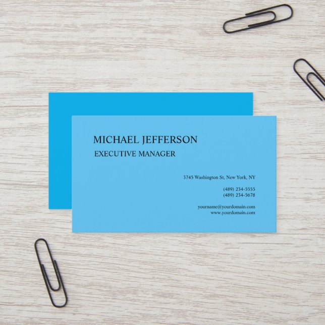 Cartão De Visita Azul Simples Elegante Moderno da Seda Premium (Frente/Verso In Situ)