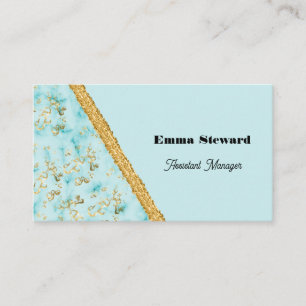 Cartão De Visita Azul-Teal Glam Gold & Glitter