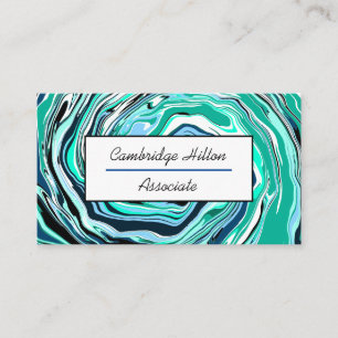 Cartão De Visita Azul, Turquesa e Teal Marble Swirls