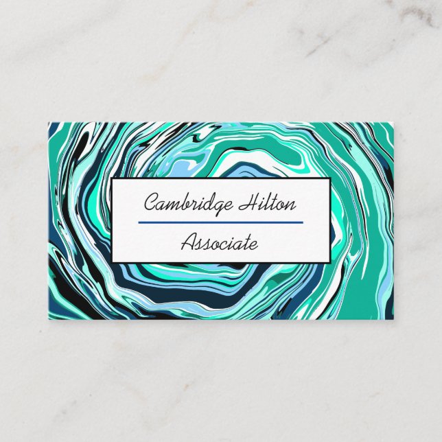 Cartão De Visita Azul, Turquesa e Teal Marble Swirls (Frente)