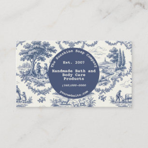Cartão De Visita Azul Vintage e Creme Toile de Jouy
