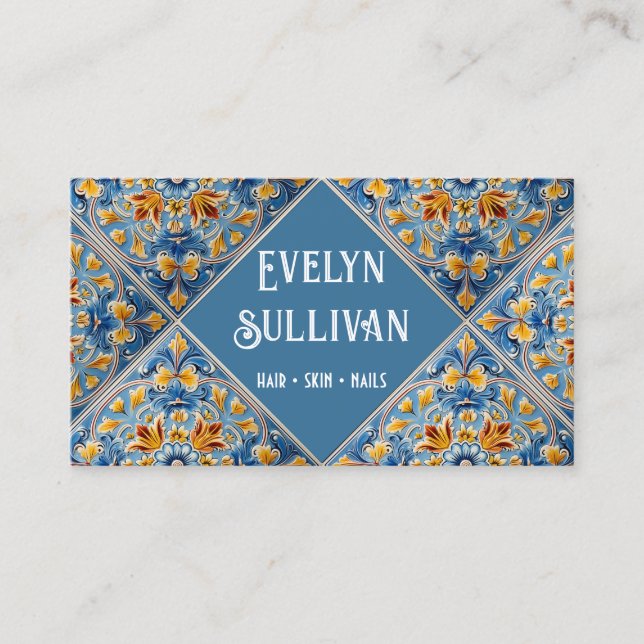 Cartão de visita azulejo amarelo azul (Frente)
