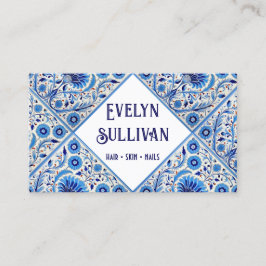 Cartão de visita azulejo mediterrânico azul-floral