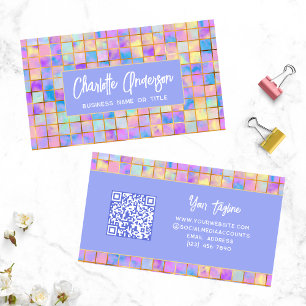 Cartão De Visita Azulejos Coloridos de Aquarela Código QR Marca