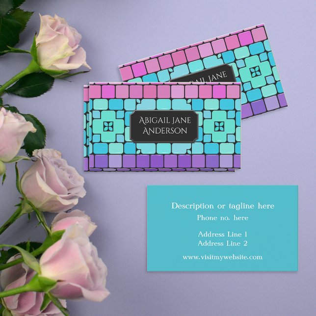 Cartão De Visita Azulejos Elegantes - Rosa, Aqua & Purple - Persona (Criador carregado)