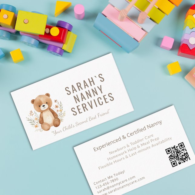 Cartão De Visita Babá Babá Babysitter Boho Bear (Boho Bear Nanny Babysitter Childcare Business Card)