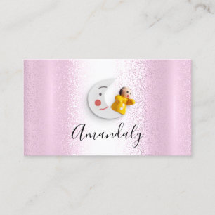 Cartão De Visita Babá Babá Profissional Rosa de Cuidados de Dia Inf