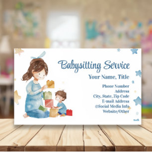 Cartão De Visita Babá Cuidador Criança Aquarela Brincar