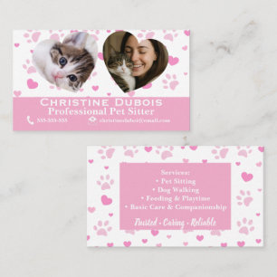 Cartão De Visita Babá de Animais de Estimação Personalizada Rosa Su
