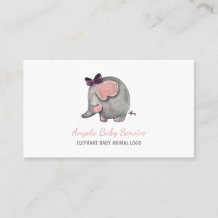 Cartão De Visita Babá de Elefante Berçário Rosa Creche