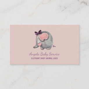 Cartão De Visita Babá de Elefante Rosa Cuidadora de Creche Animal